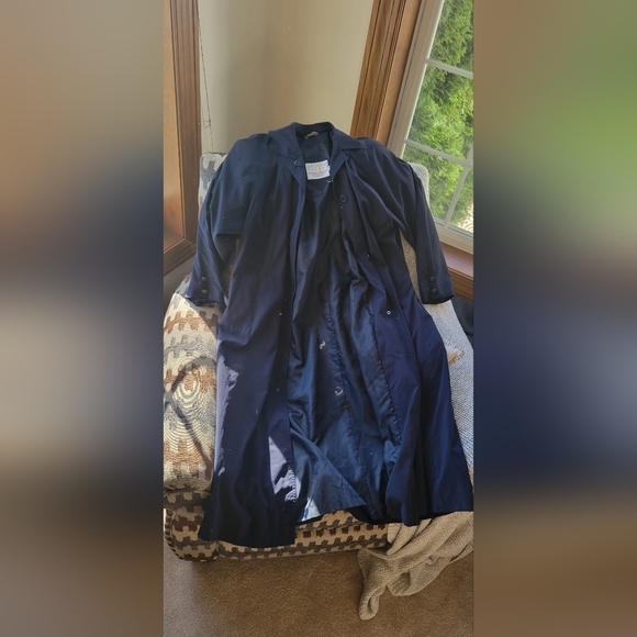 Vintage American Bazaar Navy Blue Long Trench Coat women's size 6 Preowned. - Picture 14 of 16